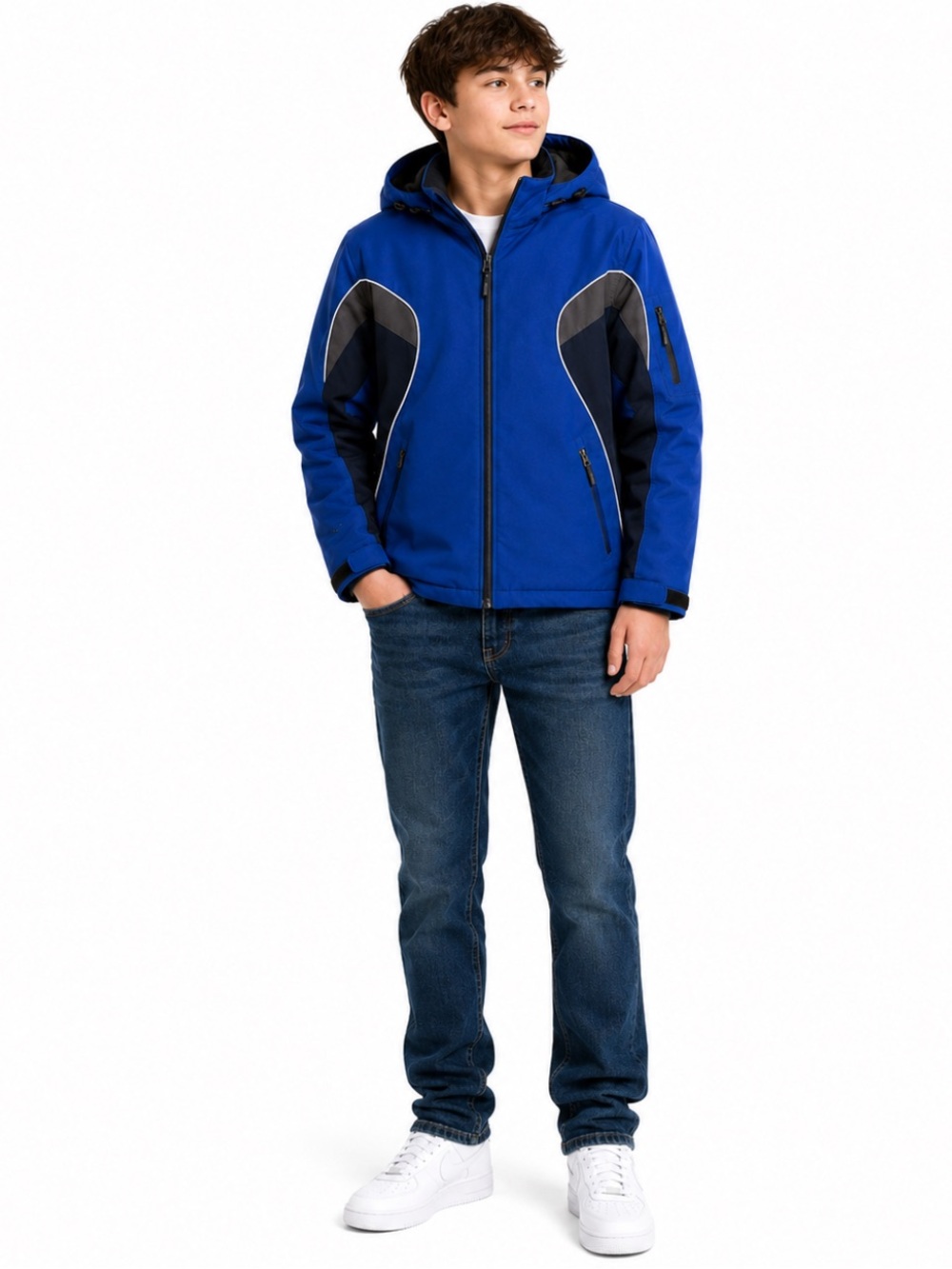 Reebok Boys Blue Black Hooded Winter Jacket Coat Size 18/20